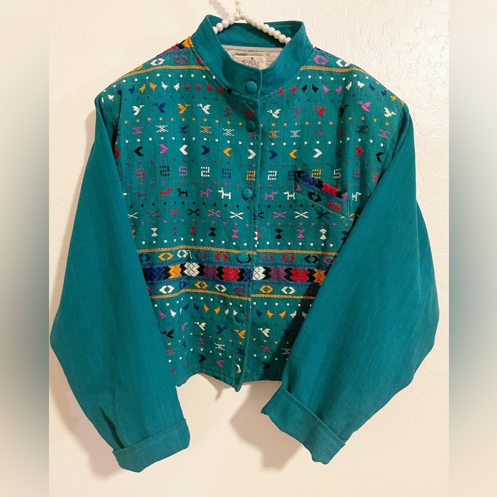 tropical vintage embroidered cropped jacket size L